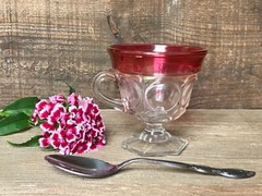 Cranberry Punch Cup ~ Thumb Print Pattern with Handle ~ Two Mold Design ~ 1950s