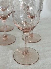 Vintage Pink Wine Glasses with Scallop Art Deco Design Set of Five