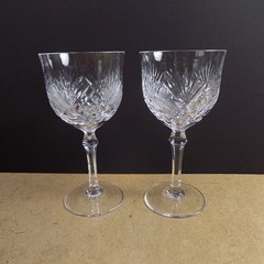 2 Josair Marquise Crystal Water Glasses Goblets 7.2″ Tall VGC