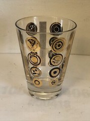 Vintage 4 Retro 4oz Clear Glass Drinking Glasses Gold & Black Abstract Design