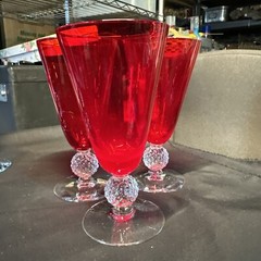 Morgantown Old English Red Golf Ball Optic Footed Iced Tea Wine Glass Rare