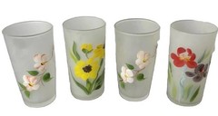 4 Vintage Frosted Iced Tea Glass Hand Painted Tumbler Anchor Hocking & Federal