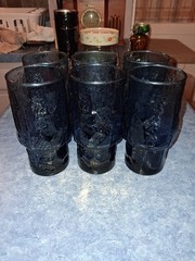 S/6 Libbey Normandy Blue Stone Textured Barware Juice Glass Vtg MCM Circa 80’s