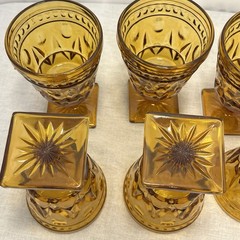 6 Vtg Indiana Glass Amber Colony Parklane Goblets Square Base Footed 5.5″ MCM
