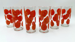 Vintage Set Of 6 Oranges & Orange Slices Clear Glass Highball Cocktail Glasses