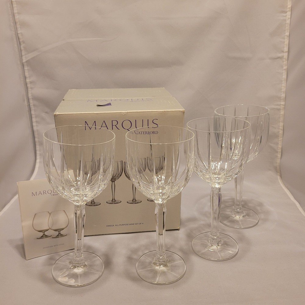 Waterford Marquis Omega All Purpose Crystal Wine Glasses 8.5″ H Original Box