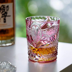 Gold Ruby Crystal Glass Hand Engraved Pink Colored Glass Luxury Whiskey Glasses