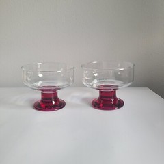 Hot Pink clear postmodern glass stackable ice cream bowls Turkey crystal set o 2