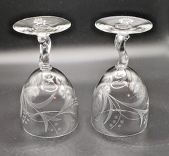 Fostoria Crystal Gray Cut Spring Pattern 4 1/2″ Wine Glass – set of 2