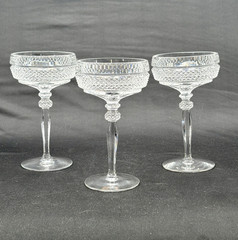 3 Riekes-Crisa Crystal Williamsburg Clear Champagne Sherbet Glasses 6.5″H EUC