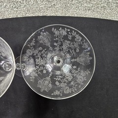 Vintage Etched Floral Crystal Cocktail Glasses Set 2 Clear Decorative Stemware