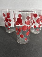 Libbey Glass Red Polka Dot Drinking Glasses MCM Vintage 5” Tumbler Set Of 4