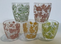 Vintage Dogwood Juice Glasses Pink-White-Green -Orange-Hazel Atlas? – Set of 5