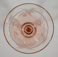 Vtg PINK Depression Glass Optic Etched Floral Leaf Band Wine Goblet 4 1/2″ RARE