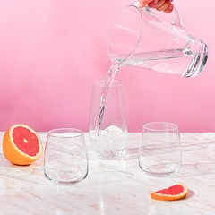 Set of 6 Modern Water Glasses, 15.9 oz Clear Drinking Tumblers, Elegant Design