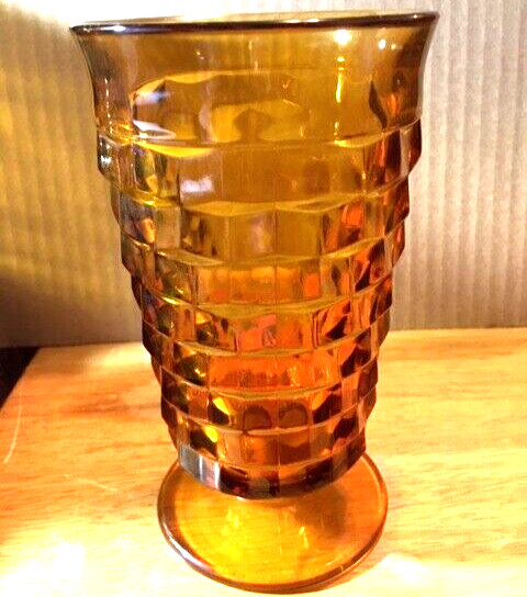 FDW~Indiana Colony Whitehall Amber Cubist Drinking Glasses Set of 2 Vintage