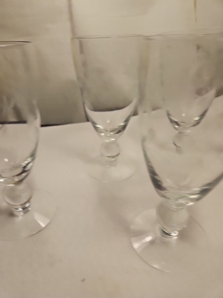 5 Mid Century Etched 6″ Stem Iced Tea/Water Glass Goblet