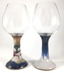 Studio Pottery & Glass Goblets Schwarzwalter Rolled Oats 24oz Lot o 2 Solvang CA