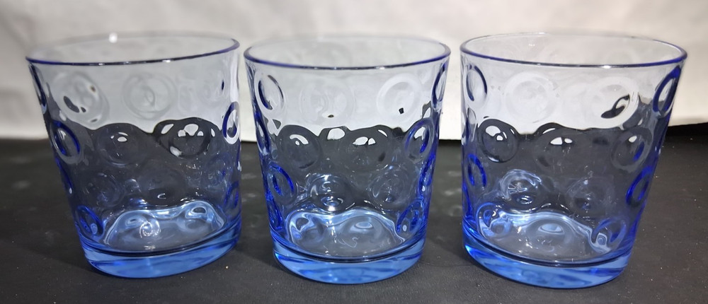 3 Pasabahce Polka Dot Optic Circle Juice Drinking Glasses Cups Mugs 3 7/8″ Tall