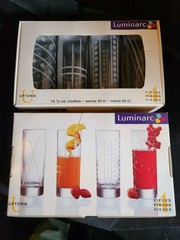 (8) NIB French Luminarc Uptown 14.5 Oz Crystal Geometric Graphics Glasses