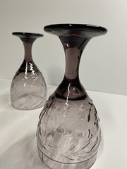 Set Of 2 Vintage Libbey Garden Vine Amethyst Purple Stem Water Goblets 12 oz