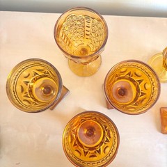 Lot of 10 Vintage Amber Glass Goblets, Various Assorted Amber Glasses