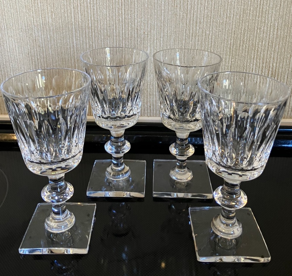 VINTAGE 4 HAWKES CUT CRYSTAL ST GEORGE WINE GLASSES STEMS SQUARE BASE STEM #7332