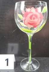 2 Block Vintage Rose Balloon Wine Glasses Mix Set Floral Hand Painted Flower Lot