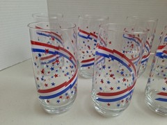 8 Libbey Glasses Tumblers Stars Patriotic Stripes Red White Blue EXC