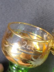 Vintage Set of 2 Green and Gold Etched Roemer Wine Goblets Made in Germany Barwa