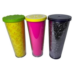 Lot 3 Starbucks Venti 24oz Tumbler Pineapple Lemon Pink Lavender Floral Cold Cup