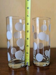 2 Vintage Highball Glasses with Large Etched Polka Dots 14 oz