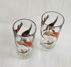 Hazel Atlas Pheasant Drinking Glass High Ball Vintage 5½» tall 10 fl oz Set of 2