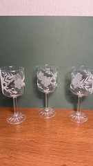 Vintage Etched Cordial Stem Ware Set of 3