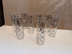 VTG Libbey Gold Starburst and Black Line Collins Glasses Set of 8 MCM 1960s