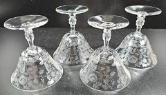 4 Cambridge Roselyn Low Sherbet Set Vintage Clear Floral Etch Drink Stemware Lot