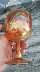 Vintage Amber Peach Gold Carnival Heavy Glass Stars Goblet Luster Drinking Cup