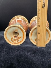 Pair Studio Art Pottery Goblets Hand Thrown Brown Blue Sgraffito Wine Chalices