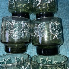 6 Vtg~Libbey~Avocado Green~Raised/Textured Ivy Leaves~8oz~3.35T Glasses(DR35)