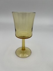 3 PC Set +1 Amber Gold Footed Wine Parfait Water Glass Goblets Vintage
