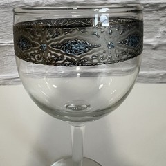 2 Culver Sorrento Stem Wine Glasses Silver Blue MCM Vintage Small