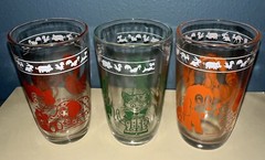 3 Swanky Swig Juice Glasses Vtge Kids 3.5″ tumblers Cat Bunny Hen Bird Elephant