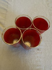 Set 4 VTG 1960 Mid Century Culver Red Gold Siam Thai Goddess Drinking Glasses