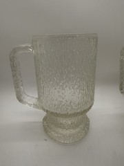 Set Of Four Vintage Indiana Glass Crystal Ice Tree Bark Pattern Beer Mugs EUC