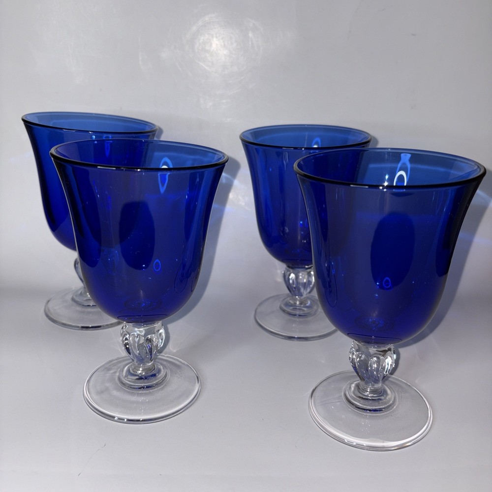 4 Casual Setting Sapphire 9 oz Water Goblets by Cristal D’Arques-Durand France