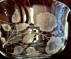 Vintage Elegant German Hand Blown Crystal Glass Pedestal Compote w/ Hand-Etched
