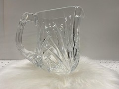 Clear Pressed Glass Pitcher Goblet Geometric Pattern Handle Contemporary
