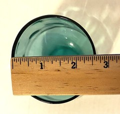 Turquoise Stemless Wine Glass Faint Coin Dot Design 3 Inch Tall 2.5 Inch Across