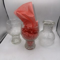Vtg Indiana Glass Bark Goblet Water Tree Texture Footed Glass Tumbler *Set of 3*