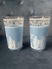 Wedgwood Jasperware Set Of 2 Hellenic Greek Jeanette Blue Cocktail Glasses VTG